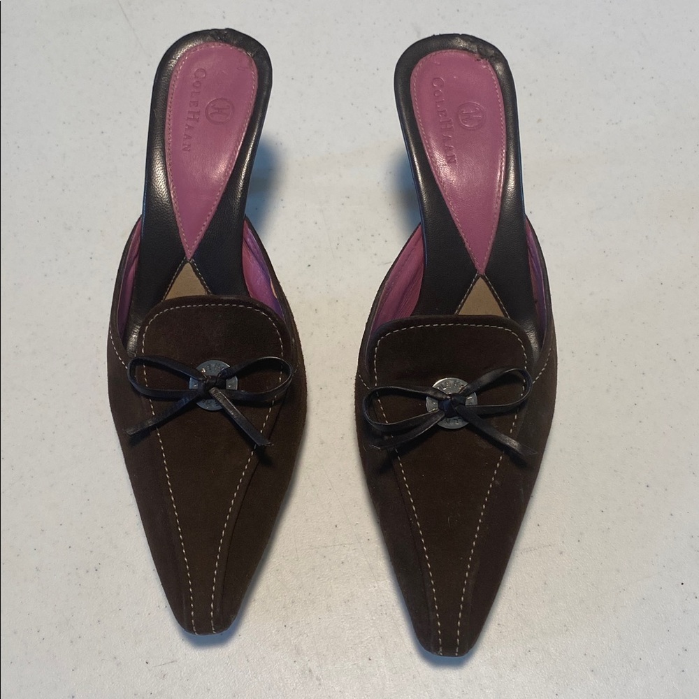 Cole Haan Brown Mules with Black Bow